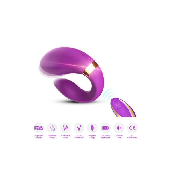 Vibromasseur forme U Violet pour couple avec double moteurs 